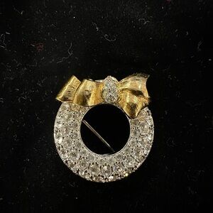 Swarovski Gold and Silver Wreath Brooch with Bow